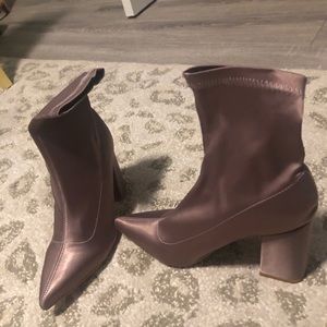 Brand New Mauve Satin Sock Booties